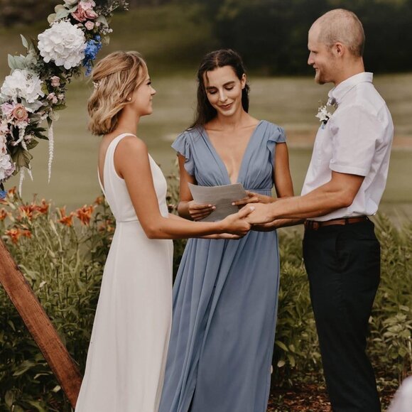 Lulus I'm All Yours Slate Blue Ruffled Maxi Dress - Size S - Picture 9 of 9